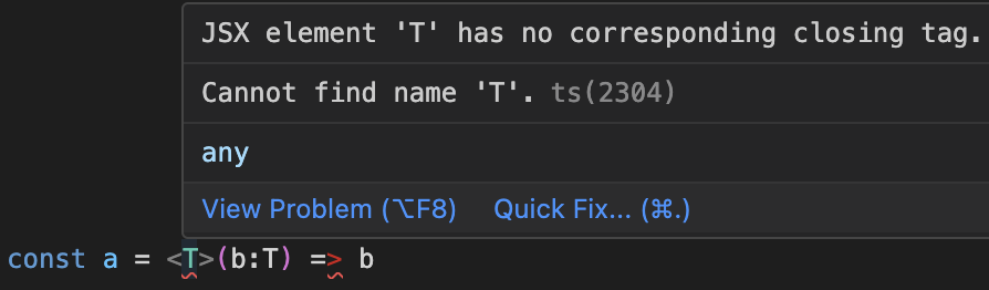 JSX element 'T' has no corresponding closing tag.